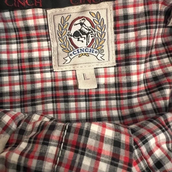 Cinch Button Down Western Shirt Men's L Red/black Plaid Cowboy Rodeo - Picture 3 of 4